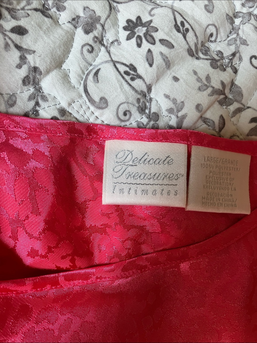 Hot Pink Satin sleep dress with Subtle Leopard Jacquard and Front Tie - Picture 3 of 6